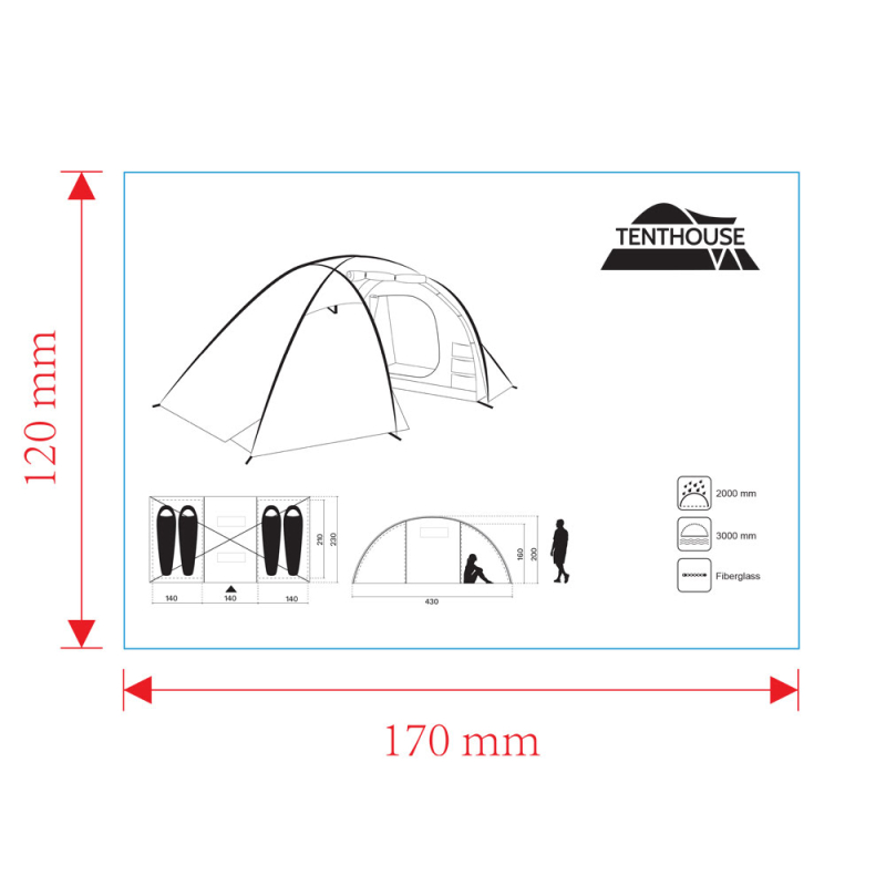 Tenthouse Fun 4 Kişilik Yüksek Çadır (145+150+145)*225*200 cm - 4